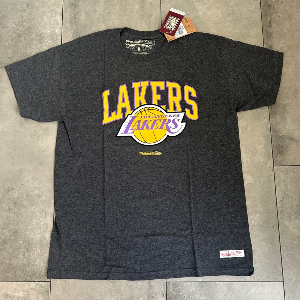 NEW Mitchell & Ness NBA Los Angeles lakers dark gray short sleeve t-shirt M